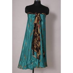 Falda de vestido Sari reversible con envoltura de seda artística hecha a mano para mujer verano playa y estilo minimalista fiesta Vintage Resort Wear - Product Image 6