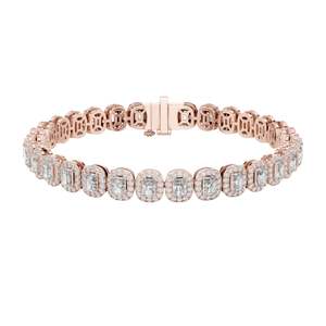 Pulsera de tenis con halo de diamantes de laboratorio de 7.04 CT, corte esmeralda y brillante redondo, VVSVS EF CVD, oro de 10, 14 y 18 quilates y plata 925 - Product Image 1