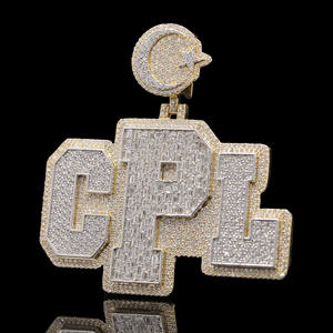 Pendentif personnalisé en acier inoxydable avec logo, hip-hop, serti de diamants CZ - Product Image 1