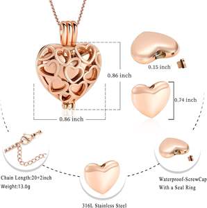 Collar de medallón de corazón eterno de urna de joyería de cremación conmemorativa de color oro rosa completo con Mini urna para cenizas amado tamaño personalizado - Product Image 2