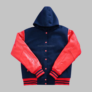 Veste coupe-vent chaude d'hiver décontractée pour hommes, manteau en tissu de laine à manches en cuir avec logo brodé personnalisé et style universitaire de baseball - Product Image 5