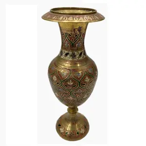Kerajinan tangan vas kuningan panjang Pakistan, dekorasi rumah kuningan, kualitas terbaik antik