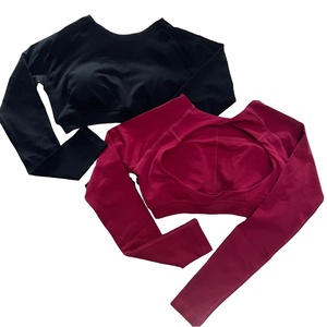 Haut court dynamique à manches longues pour femme, sexy, dos ouvert, pour yoga, entraînement, gym, sans coutures, chemise de sport 2027 - Product Image 3