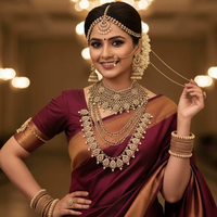 Parure de bijoux de mariée antique en laiton 975gm, design traditionnel lourd, collier et boucles d'oreilles tendance pour mariages et fêtes de fiançailles