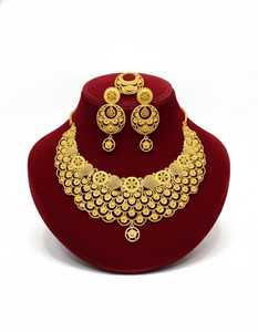 Ensemble de colliers en cuivre plaqué or 1K de qualité supérieure, bijoux pour femmes, surface polie lisse, design élégant pour les festivals, les mariages - Product Image 1