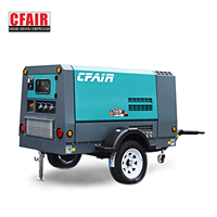 Compresor de Aire Diésel Portátil, Lubricado por Tornillo, Refrigerado por Aire, 185CFM, Motor CFAIR, Aprobado por EU-EPA, Silencioso, Alta Presión
