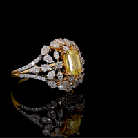 Bague de fiançailles en diamant de laboratoire, pierre jaune taille marquise, sertie à griffes, or massif 18 carats plaqué rhodium, luxe, anniversaire, mariage