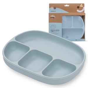 Assiette en silicone bleu-gris avec ventouse et couvercle pour les bébés de 0 à 12 mois - Product Image 1