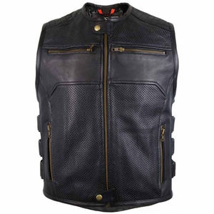Gilet en cuir sans manches tendance de grande taille pour hommes Gilet en cuir de moto pour hommes Gilet en cuir de vachette - Product Image 1
