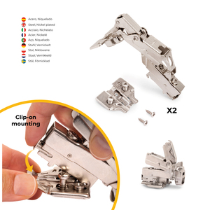 Emuca España Set 2 X91 Bisagras Super Codo Apertura 165 Grados Cierre Suave Altura Euro 0 Herrajes Cocina Acero - Product Image 3