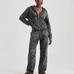 Survêtement zippé délavé effet soleil, logo imprimé en relief personnalisé, coupe évasée décontractée, très vendu, 100% coton uni brodé - Product Image 1