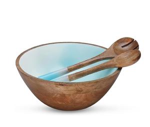 Bol en bois décoratif de haute qualité grande taille Unique impression bleue restauration rapide émaillé pour mariage et usage domestique vente chaude - Product Image 1