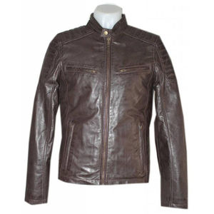 Veste en cuir véritable personnalisée pour hommes, coupe ajustée, style motard, service disponible OEM ODM, fabricant de manteaux d'hiver de haute qualité - Product Image 1