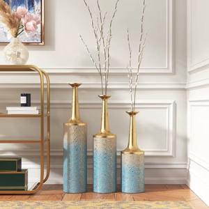 Luxury <b>Set</b> <b>of</b> <b>3</b> Floor <b>Vases</b> Sleek Modern Style Perfect For Wedding Centerpiece And Living Space Styling Handcrafted From India - Product Image 2