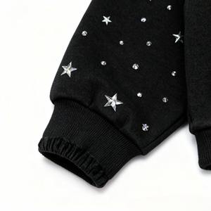 Custom Applique Embroidery Distressed Hoodie <b>Rhinestone</b> Zip <b>Jacket</b> Acid Wash Vintage Cropped Fleece Streetwear Solid Winter - Product Image 4