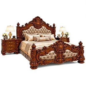 Cama de Madera de Teca Sólida Hecha a Mano Maharaja Palace, Cama Victoriana de Caoba Maciza Tallada a Mano, Tamaño King, Tapicería Acolchada, USA - Product Image 2