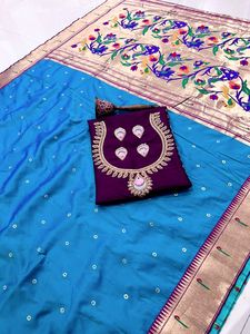 Étourdissement indien Designer Ethnique Paithani SILk Imprimé Sari LatestTraditionnel Exclusif Fantaisie soie saree - Product Image 2