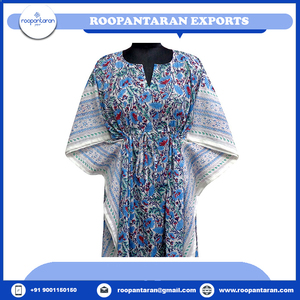 Caftan marocain confortable luxe longue taille main bloc imprimé doux voile de coton caftan vêtements de nuit au prix de gros - Product Image 4