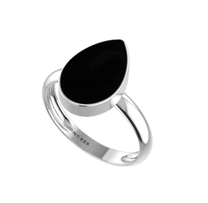 Anillo de Compromiso Unisex de Plata de Ley 925 con Acabado de Alta Calidad, Engaste de Bisel, Shungita, Formas Ovaladas y de Pera, Estilo Clásico, Energía Positiva - Product Image 1