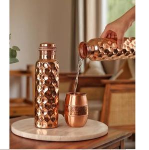 Bouteille d'eau en cuivre de style classique avec finition émaillée, décoration florale, pour boire - Product Image 4