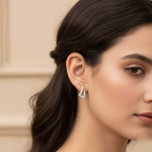 Modernos Pendientes Geométricos de Diamantes en Dos Tonos de Oro, Elegantes Triángulos Curvos, Joyería Fina para Mujer, Aniversario - Product Image 3