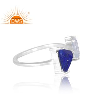 El mejor diseño de plata esterlina Natural Aguamarina y lapislázuli anillo de piedras preciosas diseño personalizado joyería para mujer regalo para ella - Product Image 4
