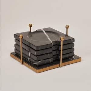 Sous-verres carrés en marbre noir de qualité supérieure avec des veines blanches naturelles pour une finition élégante et moderne de la table - Product Image 5