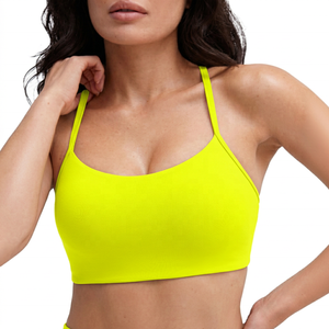 ROLEIN Women's Green Seamless Yoga Sports Bra Crew <b>Neck</b> <b>Light</b> Support Solid Color 100% Nylon Breathable Crisscross Straps Lace - Product Image 6