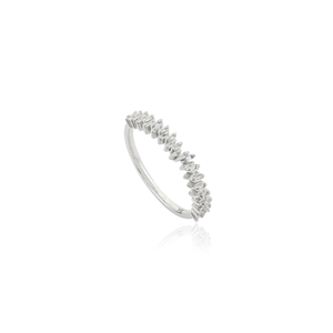 Designer unique dernière fabrication à la main 18K véritable or blanc taille baguette diamant naturel zig zag bague empilable bijoux de fiançailles - Product Image 1