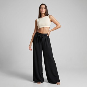 Pantalones Palazzo de Pierna Ancha con Cintura Elástica y Cinturón de Lazo, Talla Única (Tallas 36–44) - Product Image 1