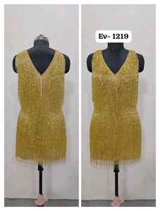 Robe de soirée de luxe faite à la main avec des franges de perles vertes, robe de soirée de mariage à paillettes - Product Image 2