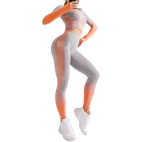 Ensemble de yoga pour femmes, haut court et leggings dégradés, 2 pièces, taille haute, longueur intégrale, extensible dans quatre sens, spandex, polyester, tenue de sport
