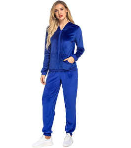 Custom <b>Velvet</b> Velour <b>Women's</b> Winter Sport Tracksuit Solid Pattern Long Tops <b>Jacket</b> and Jogger Set - Product Image 1