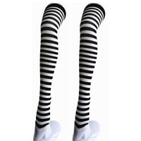Youlaiwin — chaussettes en Nylon pour femmes, chaussons personnalisés, pour fête, Cosplay, carnaval, rayures noires et blanches, à hauteur des cuisses