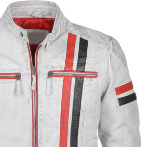 Chaqueta de Motociclista de Cuero Personalizada para Hombre al por Mayor, Cuello Alto, Logotipo Frontal, Diseño Vintage, Cierre de Cremallera, Resistente al Viento, Ecológica - Product Image 5