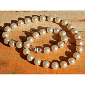 สร้อยเงิน925พร้อมไข่มุกน้ำจืดสีขาวธรรมชาติและลูกปัดโกเมนของขวัญสร้อยคอเงินหรูหรา - Product Image 5