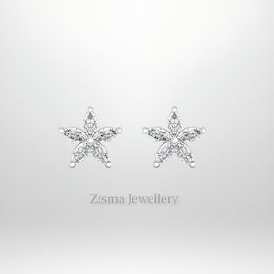 Boucles d'oreilles à tige de fleur de diamant 5 marquises pour femmes de qualité supérieure IGI GIA diamants naturels certifiés or massif 14 carats Piercing à la mode - Product Image 3