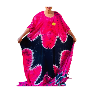 Robe longue décontractée d'été pour femme, style bohème, tie-dye, coupe ample, manches courtes, imprimé géométrique, brodée, respirante, tissée - Product Image 3