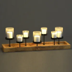 Modern Look Aluminum 8 Candles Advent Stand Metal Wood & Glass Black & Natural Colour Handmade Decorative for Wedding Tables