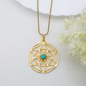 Simple Turquoise Pendant Boho Brass Necklace For Women 18k Gold Plated Geometric Merkaba Star Jewelry For Wholesale/OEM/ODM - Product Image 4