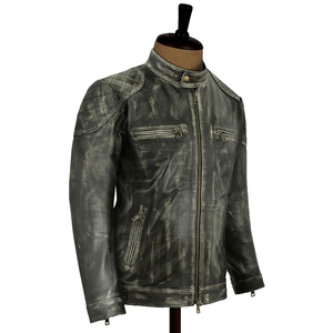 Veste en cuir véritable pour homme, style motard vintage, effet vieilli, marron, café racer, veste bomber en cuir faite à la main pour homme - Product Image 2
