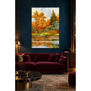 Impression sur toile aquarelle Fida Forêt d'automne au bord du lac - Product Image 4