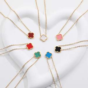 ดร. สร้อยคอจี้รูปใบโคลเวอร์สี่แฉกชุบทอง 18K สแตนเลส ขายส่ง เครื่องประดับเรียบง่ายนำโชคสำหรับผู้หญิง - Product Image 3