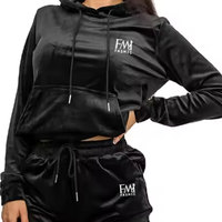Ensemble de survêtements courts d'hiver en velours pour femmes, couleur noire, élégant, deux pièces, avec dentelle