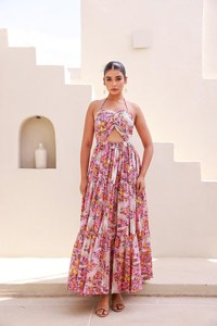 Traditional Women's Summer Floor-Length 100% Cotton V-Neck Long Sleeve A-Line Vintage Formal <b>Dress</b> - Product Image 3