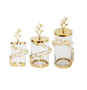 Decorative Glass Canisters with Metal Lid for home and kitchen