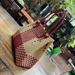 Sembagi 2025 New Fashion Premium Handmade Plastic Weaving Lurik Pattern <b>Handbag</b> Full Recycled Material <b>Red</b> for L Size Adult - Product Image 4
