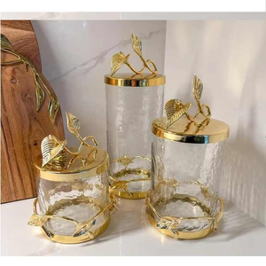 Tarro de almacenamiento de vidrio hermético personalizado con diseño de hoja, tapa de metal, recipiente para aperitivos y café de la India para contenedor de condimentos - Product Image 6