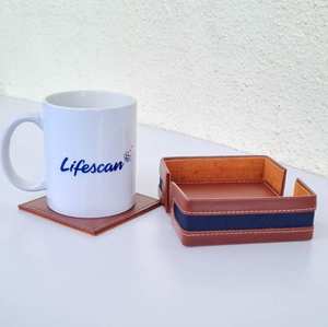 Posavasos de cuero-Juego de posavasos marrón cuadrado de cuero genuino Premium hecho a mano - Product Image 2