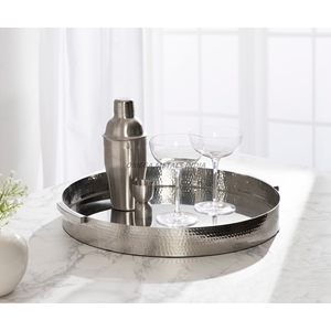 Plateau de service rond noir élégant avec design minimaliste parfait pour organiser les essentiels de salle de bain et présenter des objets décoratifs - Product Image 5